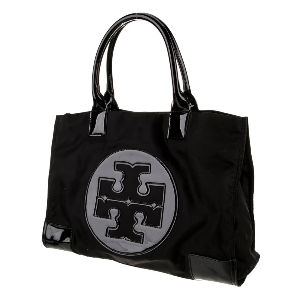 Tory Burch Ella Tote in Black Patent Leather and Nylon